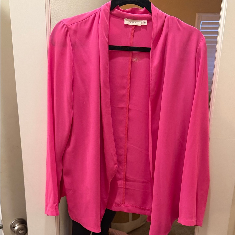 Lush Vibrant Pink Open Front Blazer